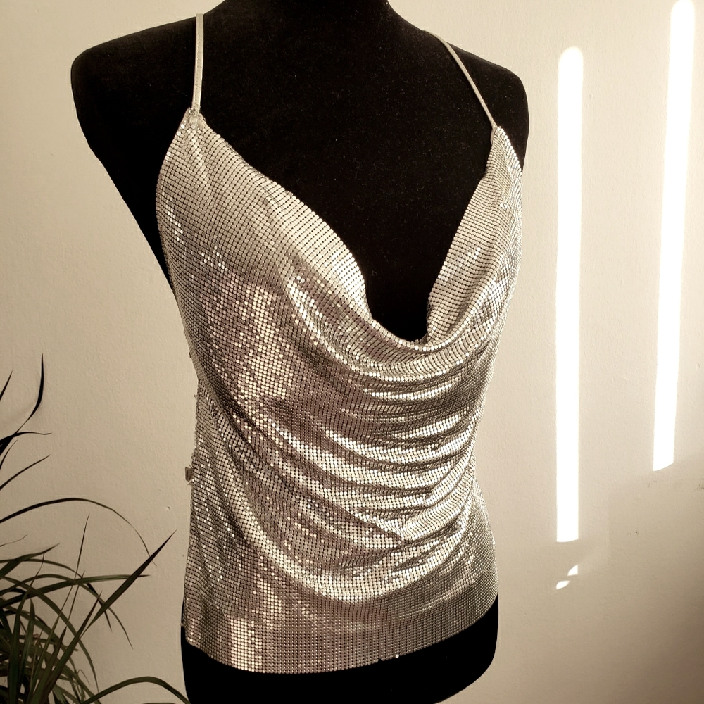 Vintage 70's Mesh Tie Back Disco Top